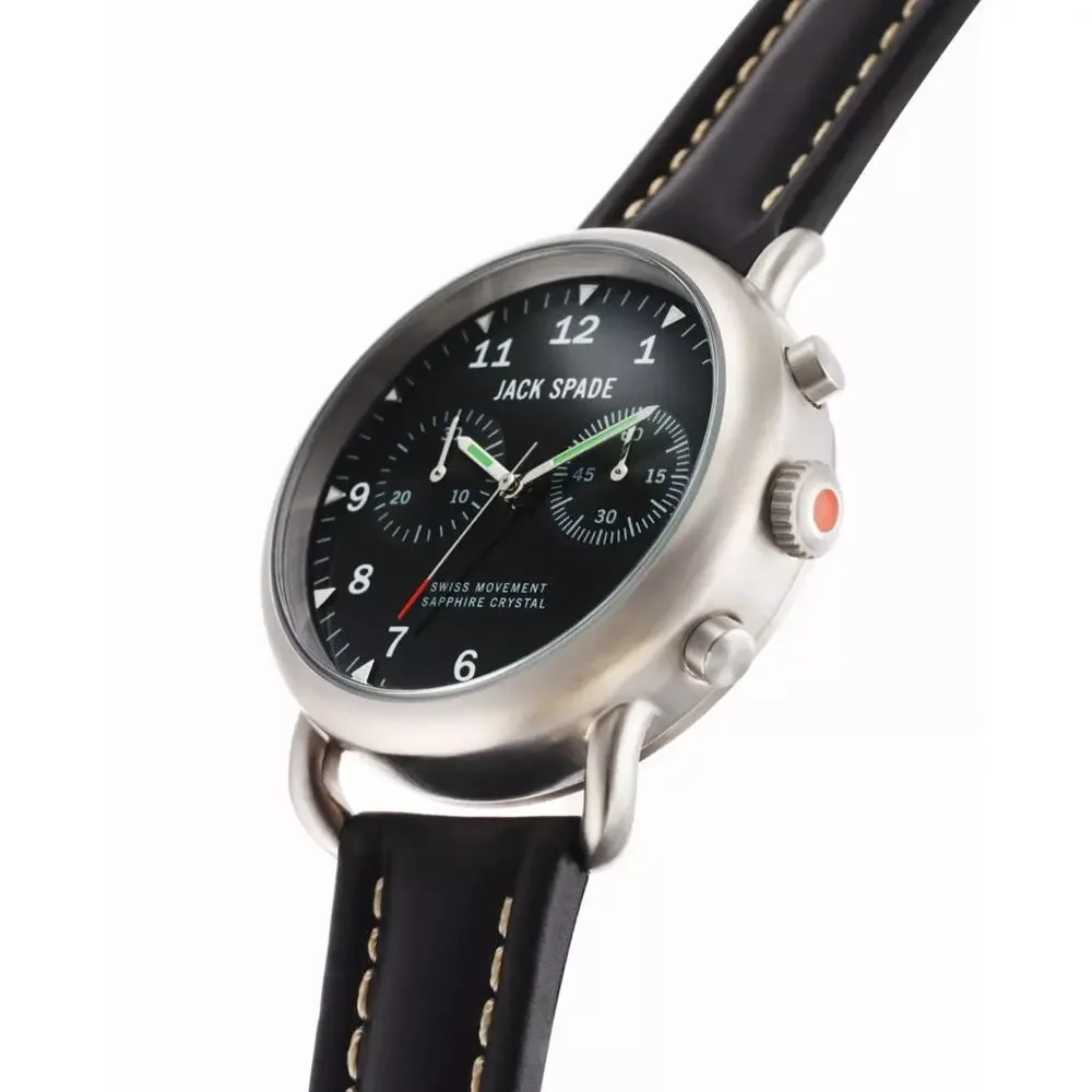 Jack Spade Norton 2-Eye Chronograph Stainless Steel Black Watch 38mm 2 Bands